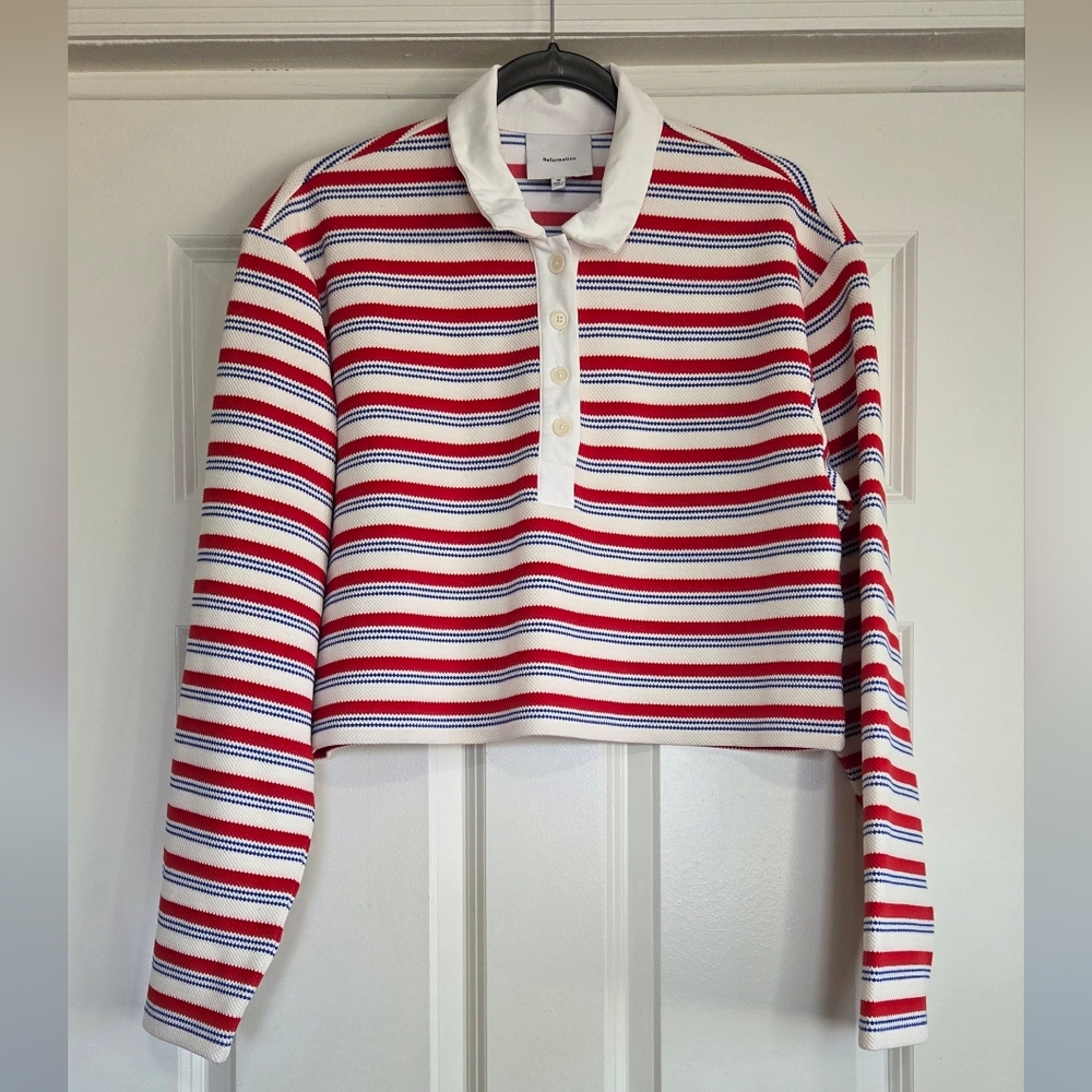 Reformation Red, White, Blue 'Anna' Cropped Rugby Top - Size M - Picture 2 of 10